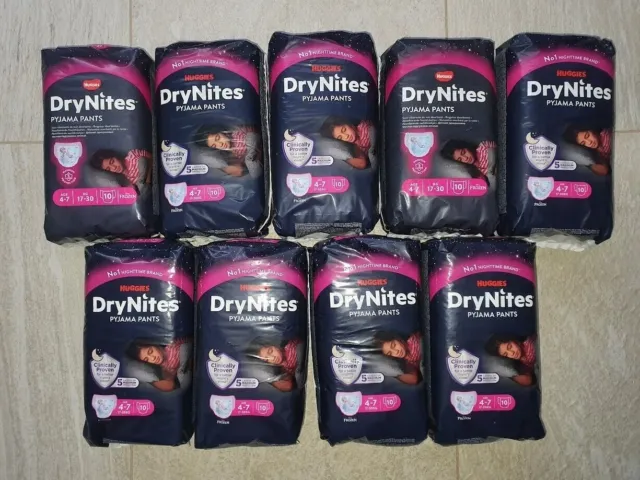 9 x Huggies DryNites Pyjama Pants Nachthöschen für Mädchen 4-7 Jahre 90 Stück