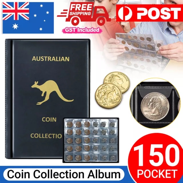 150 Coins Coin Album Australian Coin Collection Folder Book Holds Black New AU