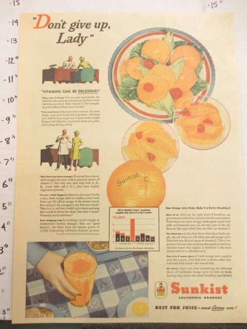 newspaper ad 1944 American Weekly SUNKIST California orange juice drink fruit