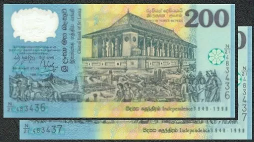 Banknotes Sri Lanka 200 Rupee 50 years Independence commemorative 2 notes in seq