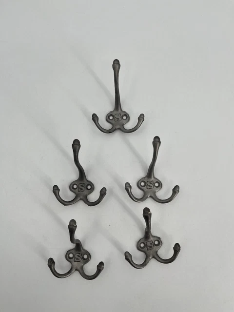 5 Antique Cast Iron Triple Hooks Acorn Top Wall Coat Rack Hat Hanger Original S 2