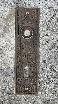 Antique Heavy Ornate Cast Iron Victorian Door Knob Back Plate 5 3/8 X 1 1/2”