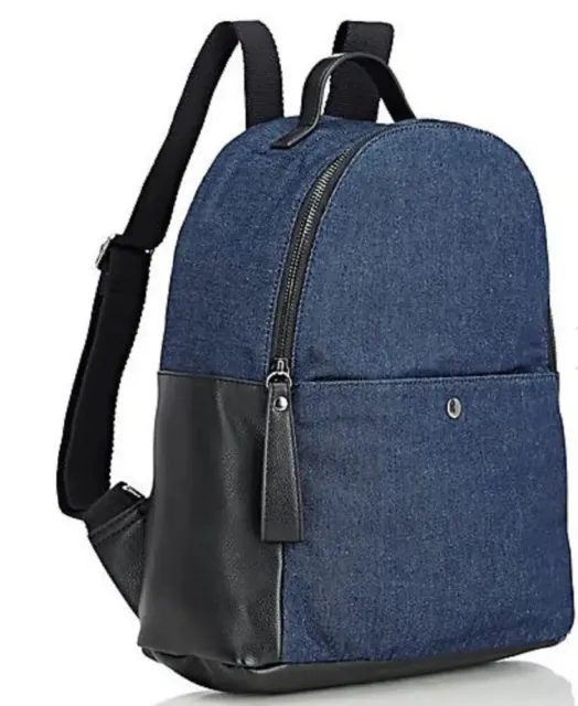 Barneys New York "Nelly" blue Denim Backpack w/ Faux Leather Trim New