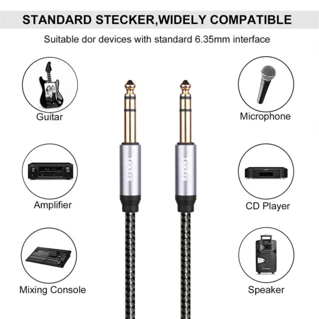 1/4" TRS 6.35mm  Stereo Cable male to male Balanced Audio Patch Lead Gold Plated 2