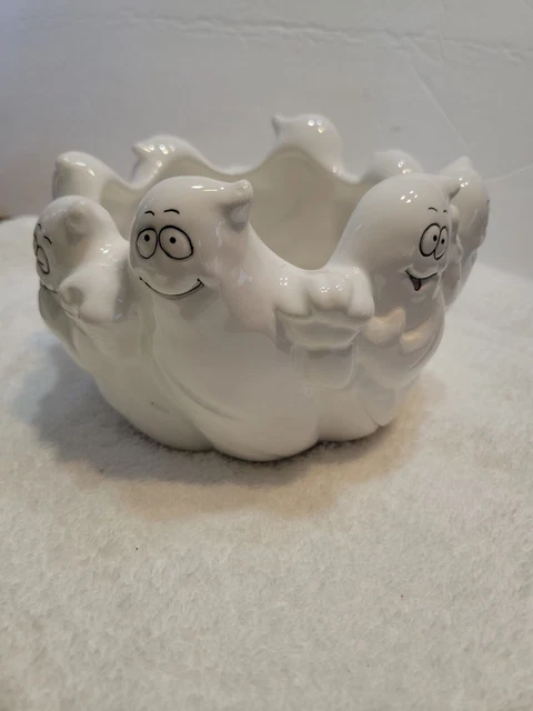 Vintage Halloween Ghost Floral Flower Fall Planter Trinket Candy Dish Bowl 7"×4"