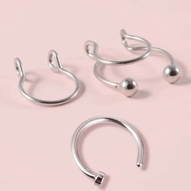 3pcs Clip On Nose Hoop Rings Fake Septum Nose Cuff Non Piercing Body Jewelry