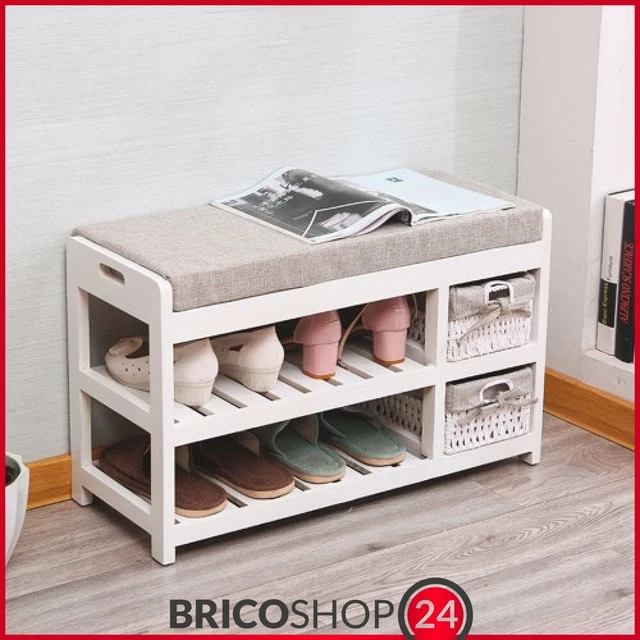 Panca da Ingresso con Seduta 70 Bianca Rastrelliera Porta Scarpe Mobile Interno