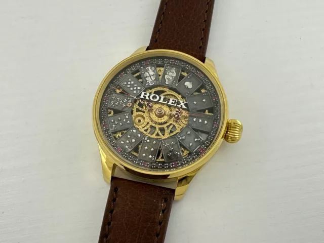 Orologio Rolex Leva Scheletro Carte Da Gioco Antico Svizzero SUPERBO Art Déco Oro Da Uomo