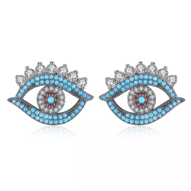 Evil Devil Eyes Stud Earrings with Blue Swarovski Elements Cubic Zirconia