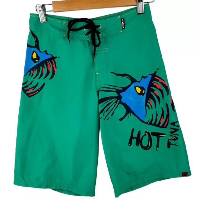 HOT TUNA Boys Retro Board Shorts Beach Boardies Surf BRIGHT GREEN Size 10 Vgood