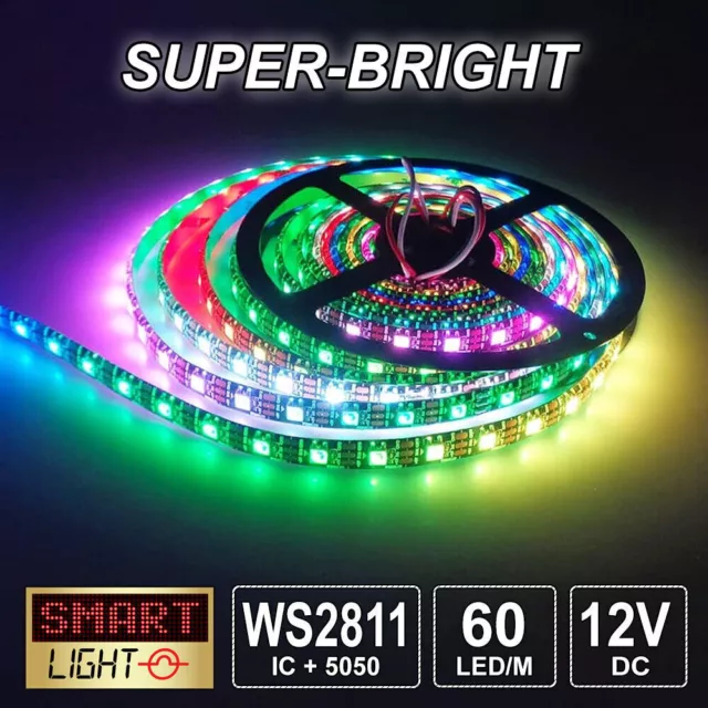 12V 1M/5M WS2811 Dream Colour Addressable RGB Pixel LED Strip Smart Light