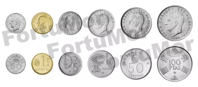 Spain 6 PCS UNC COIN SET, 50 Centimos 1 5 25 50 100 Pesetas 1980 Fifa World Cup