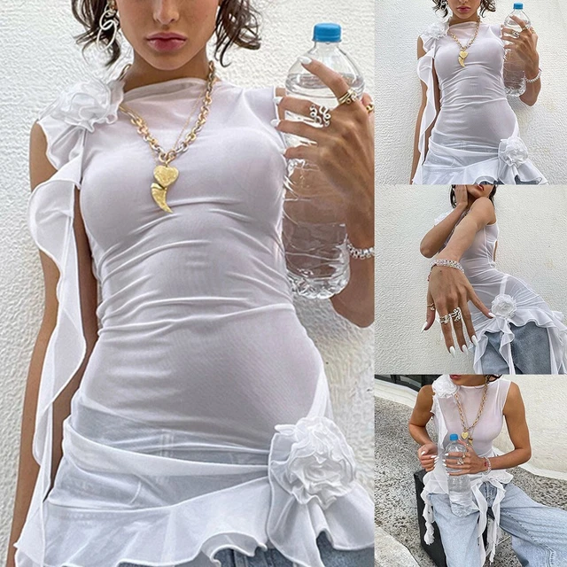 Top da donna See Through streetwear senza maniche estate senza schienale traspir