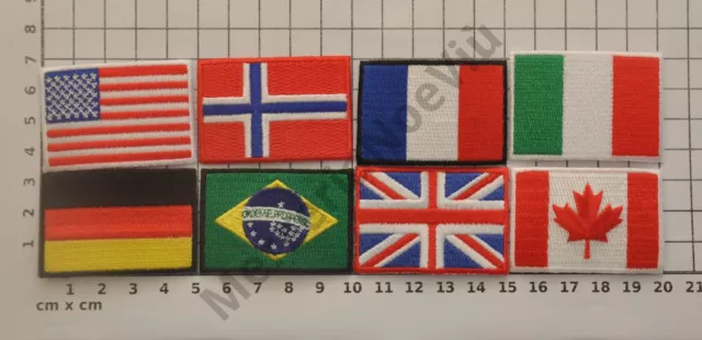 Patch toppa bandiera flag ricamata USA UK Italia Francia Germania Norvegia  5x3