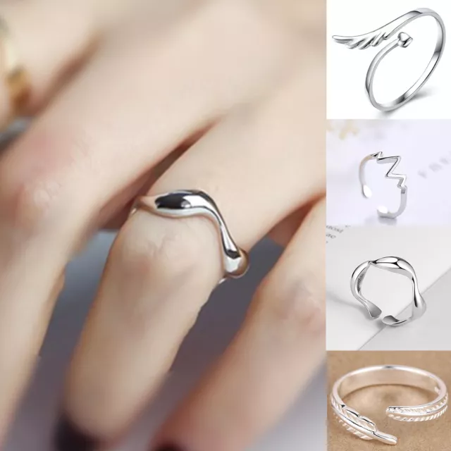 4Style 925 Sterling Silver Plated Adjustable Girl Finger Ring Wave Thunder Thumb