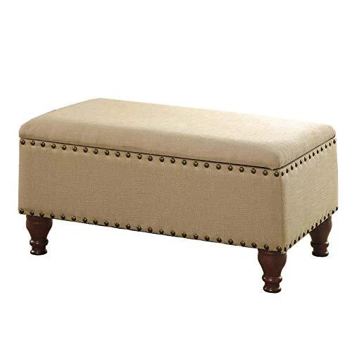 Home Decor | Upholstered Storage Bench with Nailhead Trim | Ottoman with