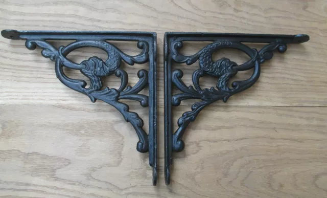 PAIR of Cast Iron Vintage 'The Water Serpent' shelf Bracket Sink Toilet Cistern