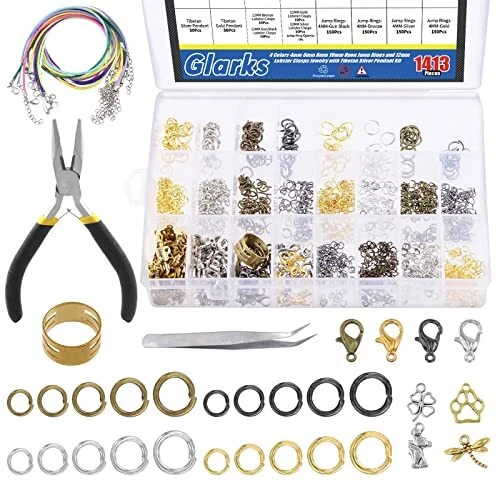 Kit de suministros para hacer joyas de anillos de salto abiertos y broches de langosta Glarks 1413 piezas...