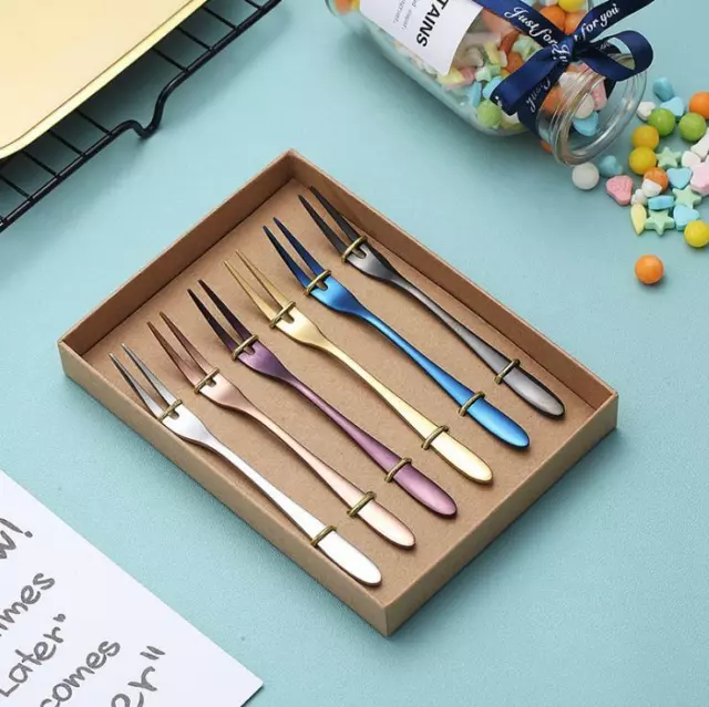 6PCS Stainless Steel Serving Fork Fruit Dessert Cake Small Forks Set Gift UK