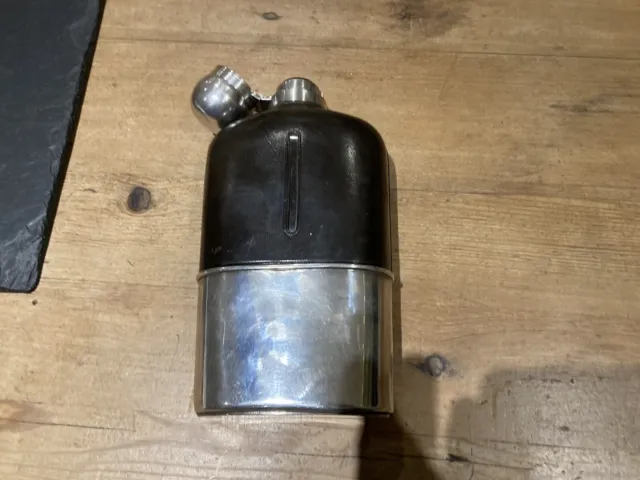 A Victorian Silver Plate ,leather and Glass Hip Flask