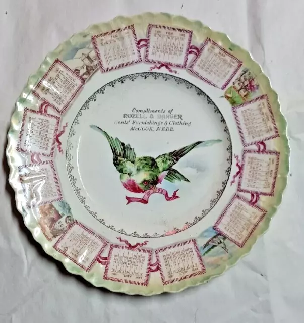 1909 Complimentary Calendar Plate ROZELL & BARGER McCOOK, NEBR. MEN'S CLOTHING