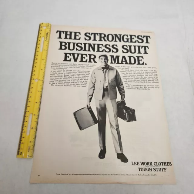 Lee Work Clothes Strongest Business Suit Vintage Print Ad 1968 Man Toolbox