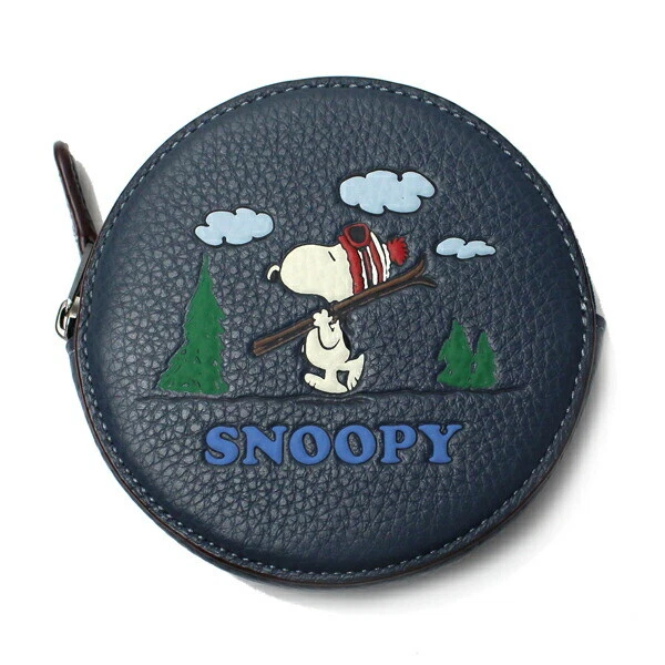 COACH PEANUTS Round Coin Case Snoopy Ski motif CE947 QBDEI #033
