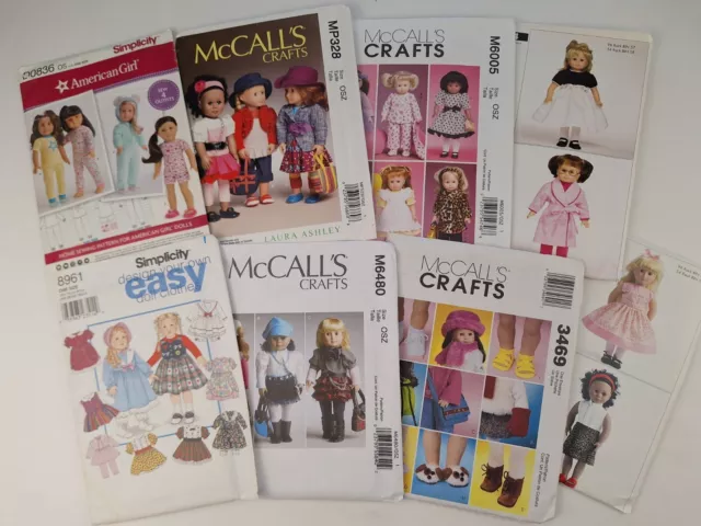 Lot of 8 Sewing Patterns 18" Doll Clothes Uncut Free Shipping