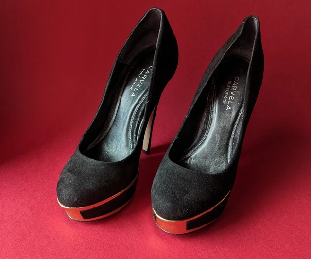 CARVELLA KURT GEIGER Black Suede & Gold Detailing Ladies High Heel