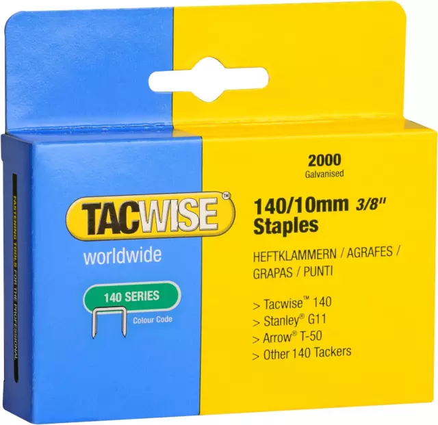 Tacwise 0347 Type 140 / 10 mm Heavy Duty Galvanised Staples, Pack of 2,000