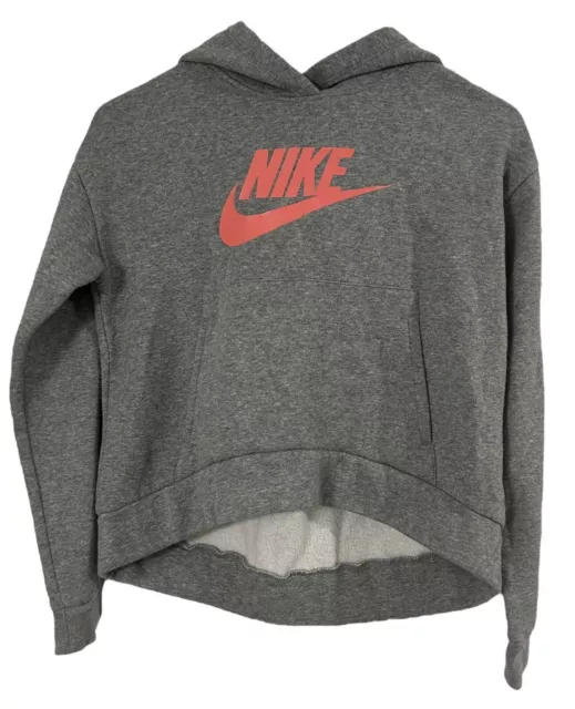 Nike Pullover Cropped  Hoodie Sweatshirt Girl Youth Size L Gray With Pink Logo