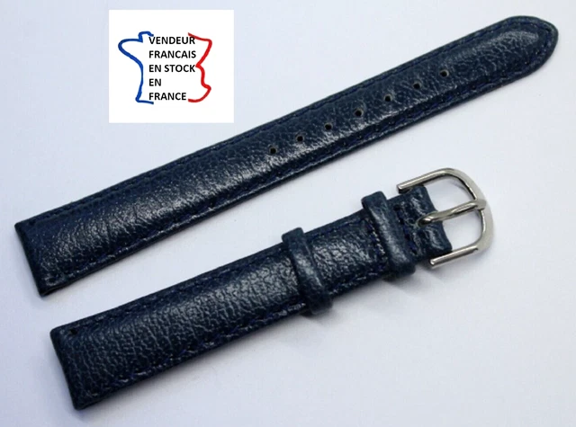 bracelet montre cuir bleu requin véritable 12mm