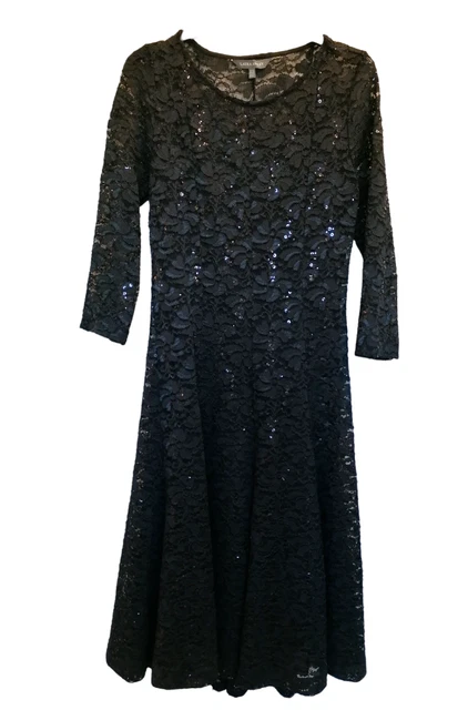 Laura Ashley Dress Size 12 Black Lace Sequin Occasion long sleeve