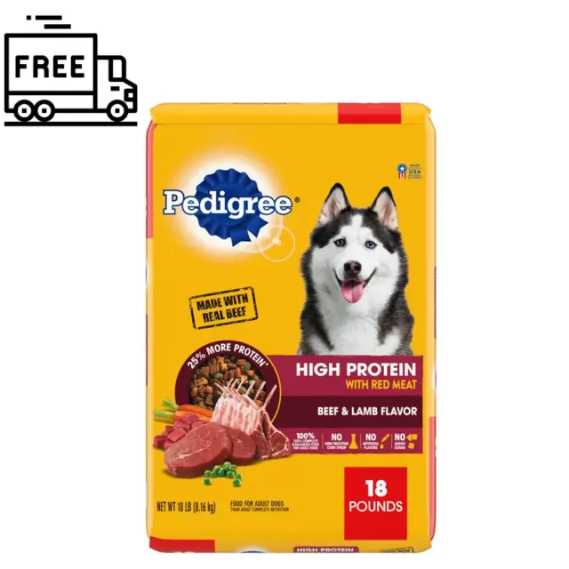 PEDIGREE High Protein Beef & Lamb Dry Dog Food for Adult Dog, 18 lb. Bag