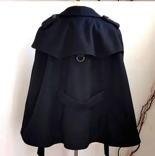 BANANA REPUBLIC ITALIAN Fabric Black Wool Cape Coat Jacket with Waist ...