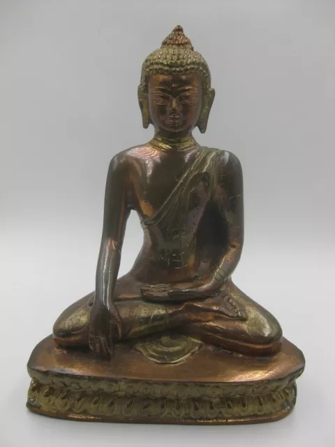 Vintage Buddha Statue 1960's Earth Touching Bhumisparsha Mudra Copper Brass