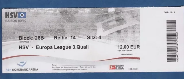 Orig.Ticket   Europa League  2009/10  HAMBURGER SV - RANDERS FC  !!  SELTEN