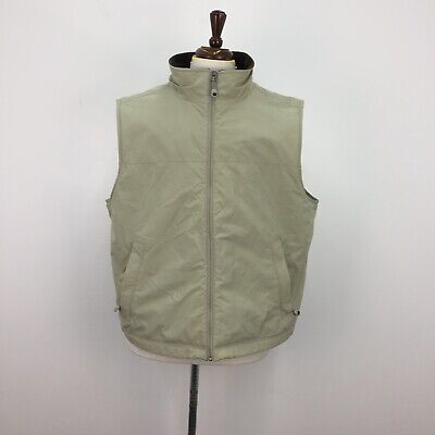 LL Bean Khaki Beige Solid High Neck Full Zip Fleece Lined Vest Mens Size XL