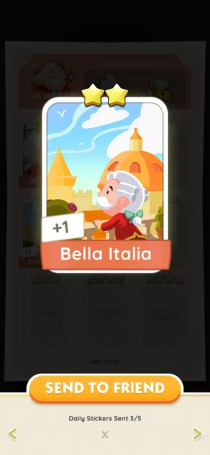 Monopoly Go! BELLA ITALIA 2 Star Sticker Set 11