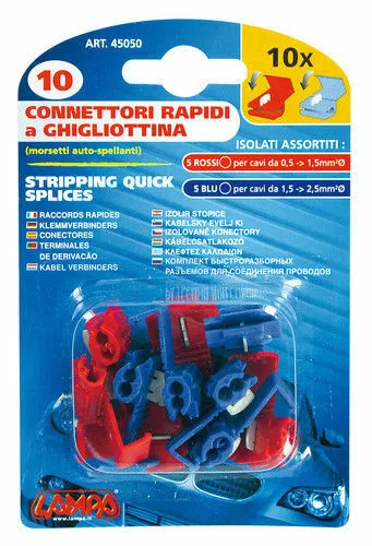 10 connettori rapidi a ghigliottina - Rosso / Blu (morsetti auto-spellanti) Isol