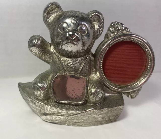 Metal Silver Plated Teddy Bear Piggy Bank Coin Bank & Photo Frame Made In Japan