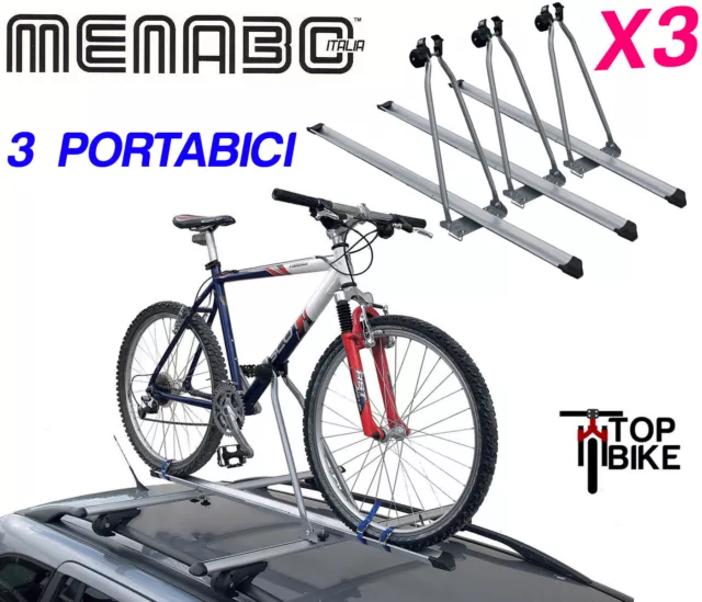 3 Portabici Da Tetto Universale Auto 3 Bici Top Bike Acciaio X Barre Portatutto