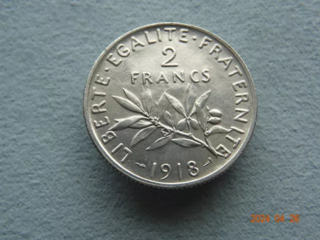 1918 Framce 2 Francs - Silver ✅ Excellent condition AU - UNC