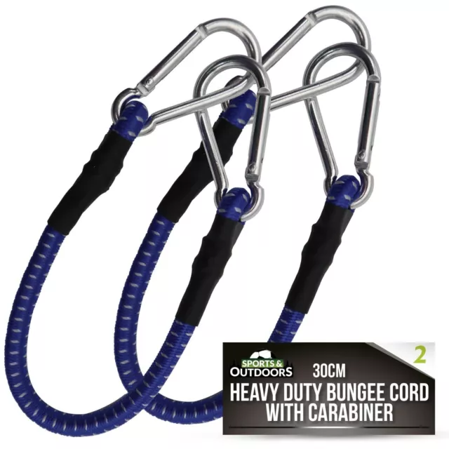 2-6pk Bungee Cords with Carabiner Clips 12" 30cm 8mm Strong Elastic Straps Hooks