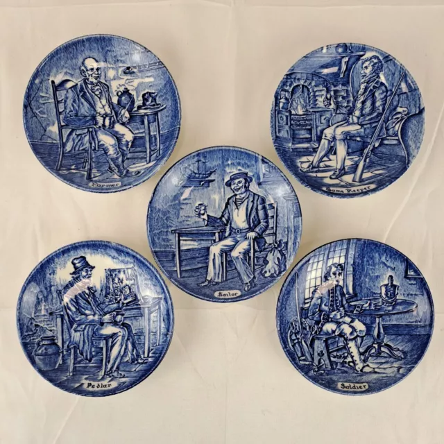 Enoch Wedgewood (Tunstall) England Blue & White Set of 5 Vintage 4" Plates