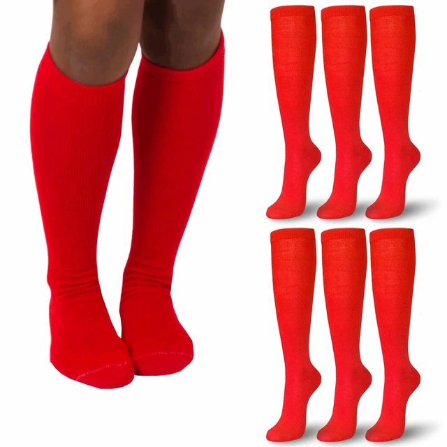 6 Paires Femmes Filles Long Bottes Chaussettes Genou Haut Chaud Extensible Rouge