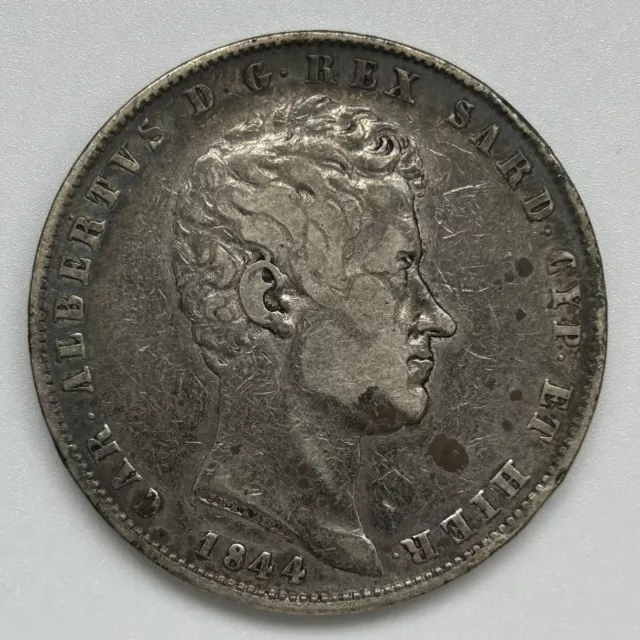 ITALIE SARDAIGNE - 5 Lire Carlo Alberto 1844 - Argent