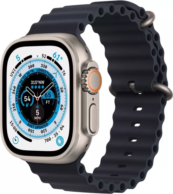 Apple Watch Ultra 49mm Titanium Case with Midnight Ocean Band, One Size (GPS...