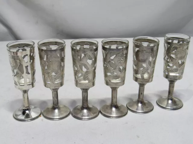 Vintage Mexican Mexico Sterling Silver 925 pedastal Shot Glasses Tequila Cordial