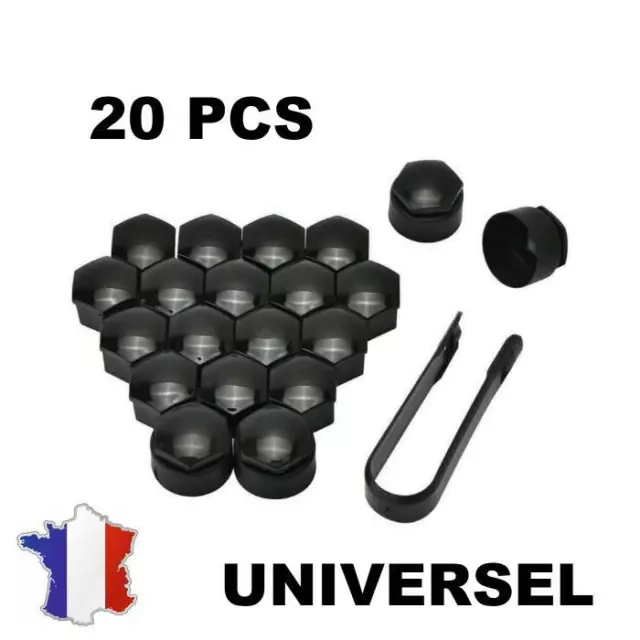 Kit 20pcs 17mm Boulon Cache écrous Roue Capuchon Noir Outil Clé noir hexagonal